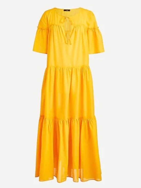J. Crew Dresses & Skirts - J.Crew Tiered Cotton Voile Beach Dress XL Warm Sunflower Yellow Maxi